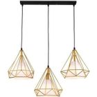 STOEX® Doré Suspension industrielle rétro luminaire Lustre abat-jour filaire de 3 cage forme diamant pour chambre salon cuisine ba
