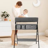 Table à langer pour bébé pliable avec panier de rangement - Gris et Blanc - Style européen - Tissu imperméable