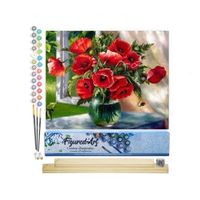Figured'Art Peinture par Numéro Adulte Bouquet de Fleurs Rouge - Kit DIY Numéro d'Art - 40x50cm avec châssis en bois à monter
