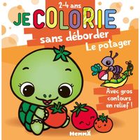 Hemma - Je colorie sans deborder (2-4 ans) - Le potager - Bloc de coloriages aux contours epais pailletes et en relief - Dès 2 ans -
