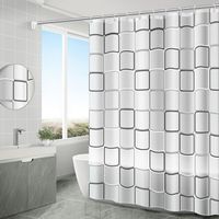 Rideau de Douche-180x200cm-Grand motif carré-Imperméable-Résistant à la Moisissure-lavable-avec 12 Crochets