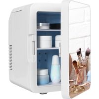 Mini Frigo Avec Miroir De Courtoisie Mini Réfrigérateur Glaciere Pour Voiture Chambre 10L Blanc