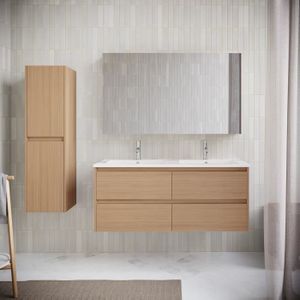 MEUBLE VASQUE - PLAN Meuble salle de bain design double vasque FORTINA largeur 120 cm chêne clair  Marron