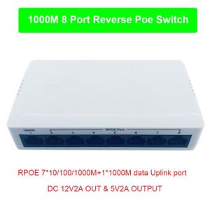 SWITCH - HUB ETHERNET  Switch réseau,Commutateur POE inversé à 8 ports,1000M,7x10-100-1000M + 1x1000M,sortie DC 5V 2A et 12V 2A,prise en - White[D6186]
