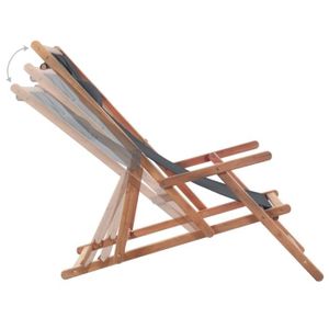 CHAISE LONGUE Chaise pliable de plage - KIMISS - Gris - Cadre en bois - Tissu - Inclinaison 3 positions