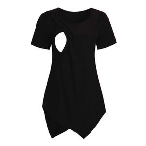 CHEMISIER - BLOUSE T-shirt de maternité à manches courtes de couleur unie Vêtements d'allaitement Haut de maternité Noir