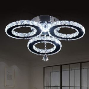 LUSTRE ET SUSPENSION Plafonnier LED en cristal 33 x 8,9 cm, lustre en cristal à 3 anneaux pour chambre à coucher, loisirs, salon (blanc froid)111