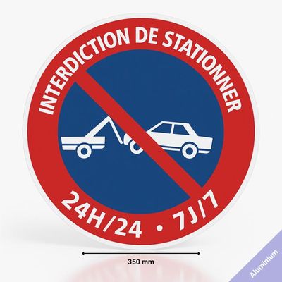 AUA SIGNALETIQUE Cartello Divieto Di Sosta 24/7 450 Mm - Alluminio Dibond 3mm - 5