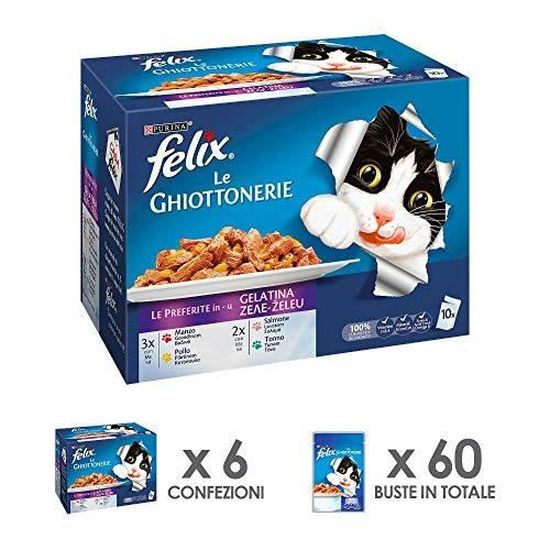 Felix Purine Les Gourmandises Carton Pellicule Texte Humide Chat Les Favorites Avec Boeuf Poulet Saumon Et Thon 60 P Cdiscount