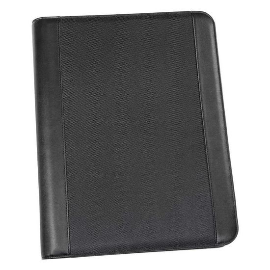 Genie Porte-documents A4 Frankfurt - Cuir Et Nylon, Fermeture Éclair, Bloc-notes Inclus - Noir
