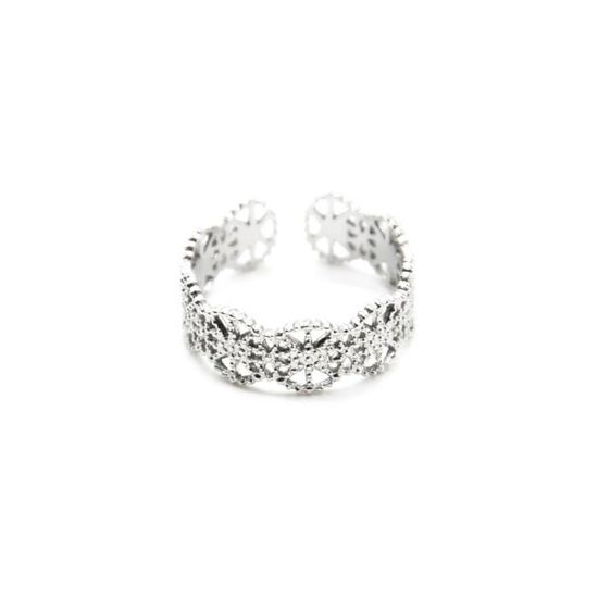 Bague En Argent Massif Avec Cercles Ajourés - Zirconiums Noirs Et Blancs - Taille 56 - Occasion