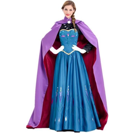 Deguisement Reine des Neiges Robe Costume Princesse Anna avec Cape Bleu Polyester Satin Adulte Cdiscount Jeux Jouets