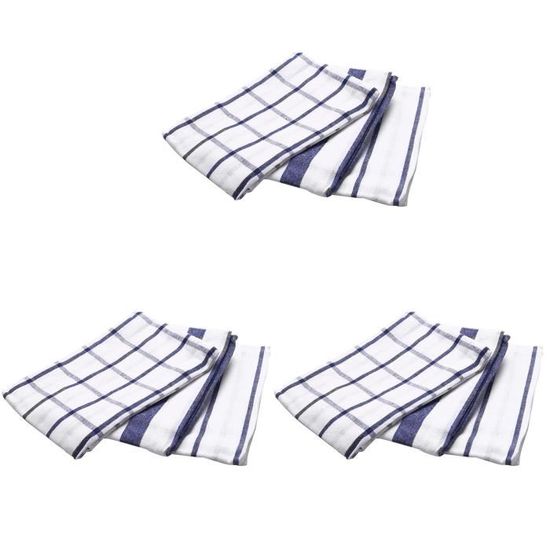 3 pièces de haute qualité bleu blanc à carreaux rayés torchon torchon de  cuisine serviette de table nappe 100% coton (haoyi)