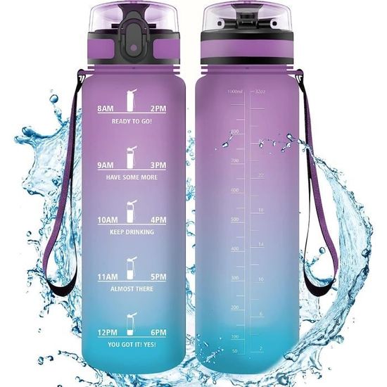 Gourde Sport 1L HydroPal - Marqueur Temps, Sans BPA - Gym, Randonnée, Bureau