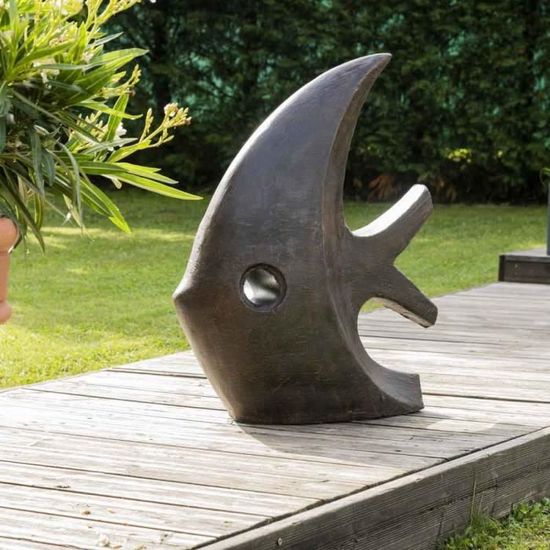 Statue design de jardin poisson - WANDA COLLECTION - 78 cm - Marron - Fibro-ciment - Effet rouillé