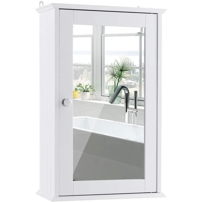COSTWAY Armoire Mural Salle de Bain avec Miroir et 1 Porte Meuble de Toilette Blanche avec 2 Etagères de Rangement 34x15x53 CM
