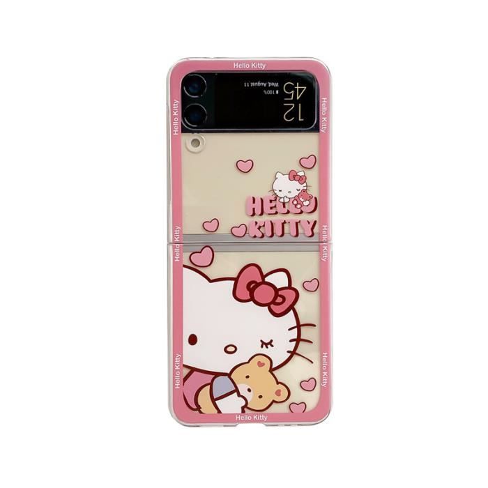 Coque Samsung Z Flip 4-Hello Kitty Ours-Mignon -Transparent-Mince Léger-Repliement-Rose