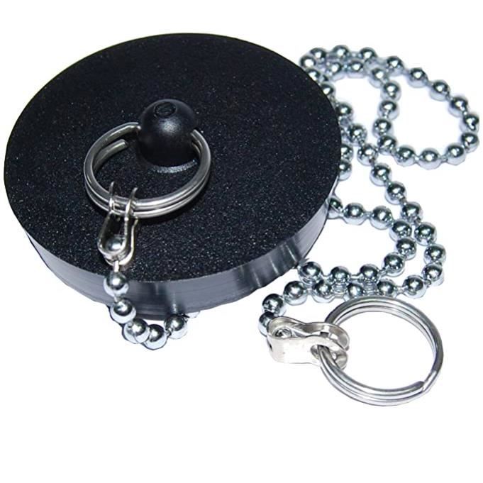 Bouchon de baignoire caoutchouc ø45 chaine 60cm, Noir