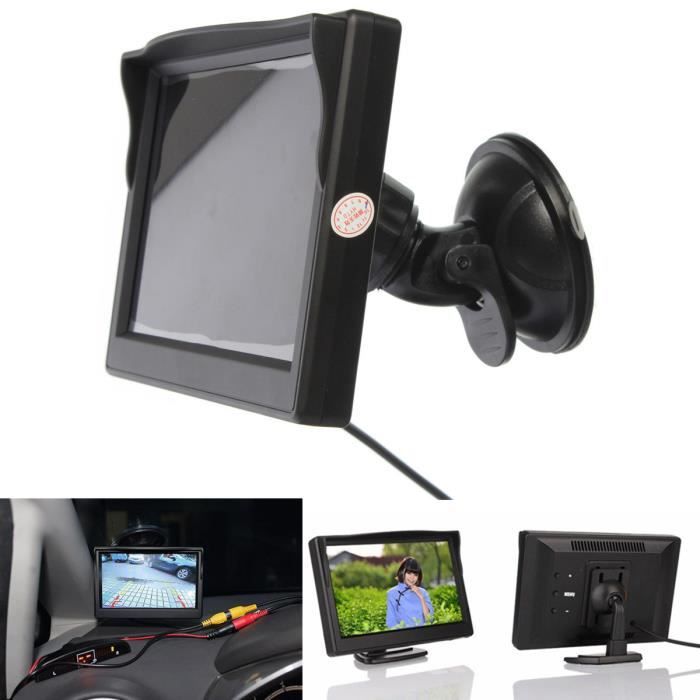 TEMPSA 5'' Écran LCD 480x272 Digital Moniteur Voiture + Support Rotule Ventouse à DVD Caméra de Recul Vue Arrière