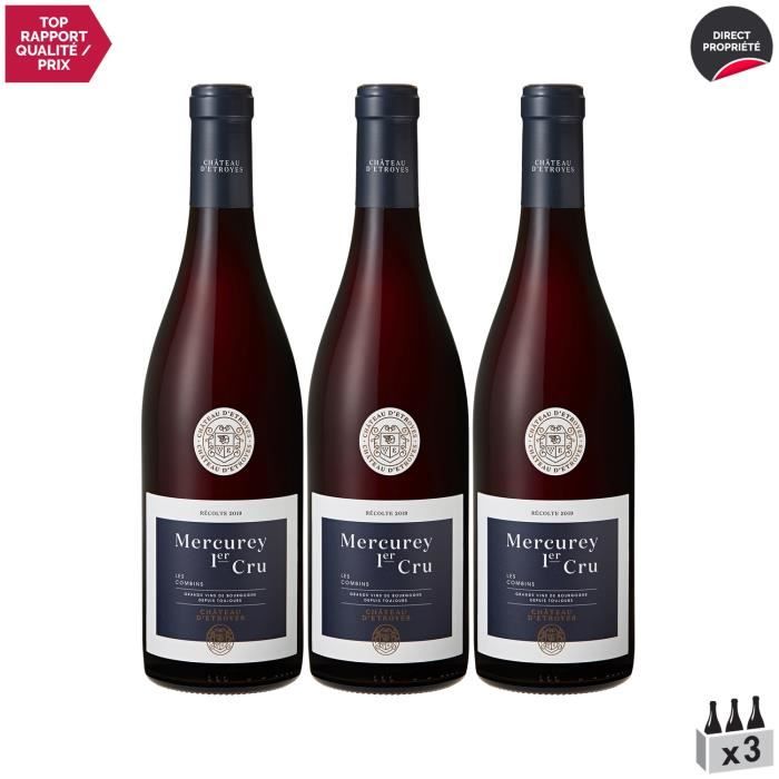 Mercurey 1er cru Les Combins Rouge 2019 - Lot de 3x75cl - Château d'Etroyes - Vin AOC Rouge de Bourgogne - Cépage Pinot Noir
