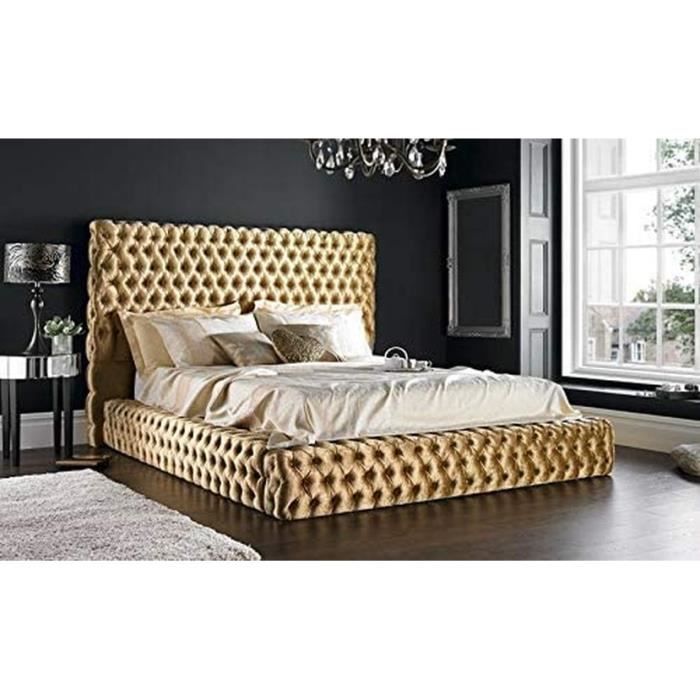 JVmoebel Design Rembourrage Lit Double Lits Chesterfield Luxe Classique Lit Velours