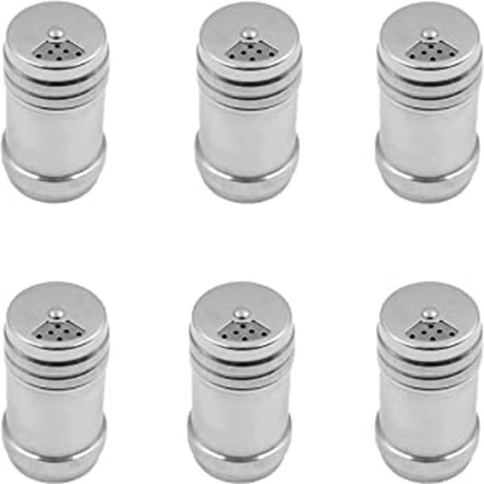 6 Bocaux À Épices Silver I Ensemble De Bocaux À Épices En Acier Inoxydable, Pots À Épices Ronds, Shaker À Épices, Récipient À Épices