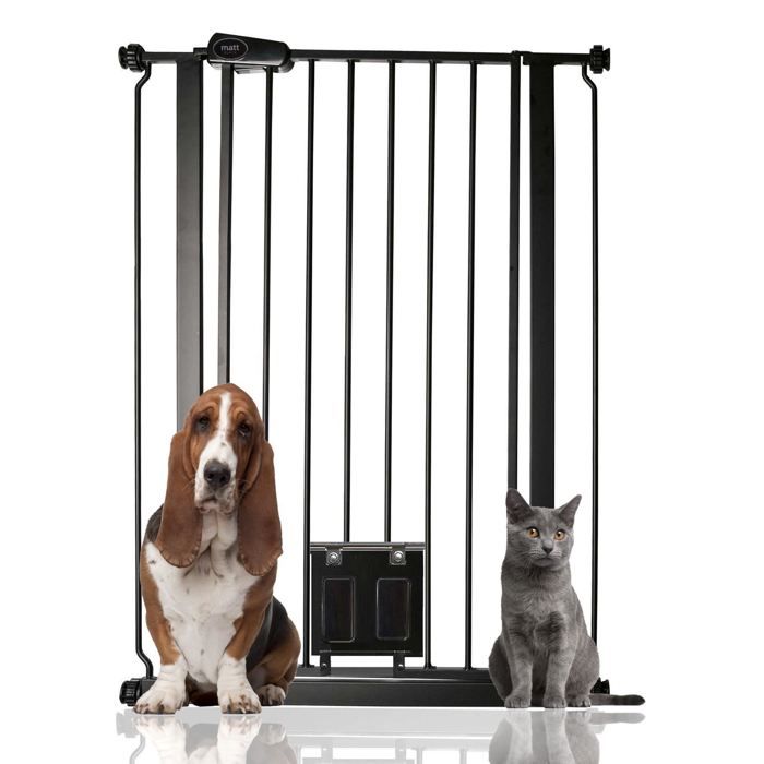 Bettacare Barrière de Sécurité Pour Animaux Avec Chatière Noir Mat 75cm - 84cm