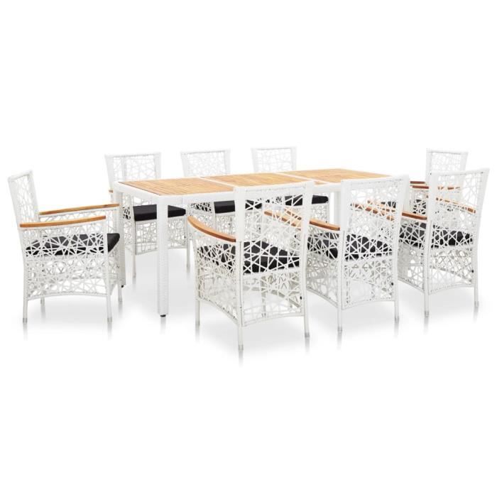 Ensemble à dîner d'extérieur design élégant 1 x table+8 x chaises 9 pcs Résine tressée Blanc