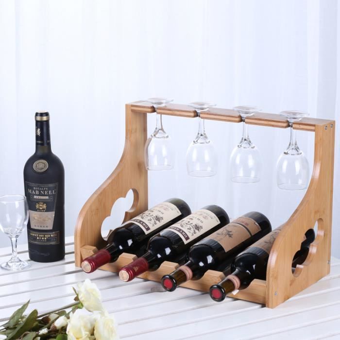 Casier à vin, Porte-gobelets Combo, Peut contenir 4 Bouteilles de vin Rouge, Convient à la Cave à vin, fête, Rencontres, Collection