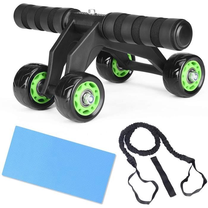 AB Roller Appareil de fitness pour abdominaux avec tapis de genoux et bande de résistance - 4 roues pour abdominaux - Apparei 599