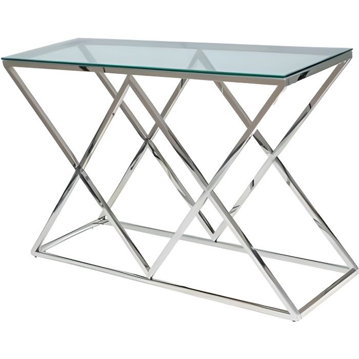 ZEGNI - Console moderne style glamour salon/chambre/bureau - 78x120x40 cm - Verre trempé + acier - Table haute - Argent