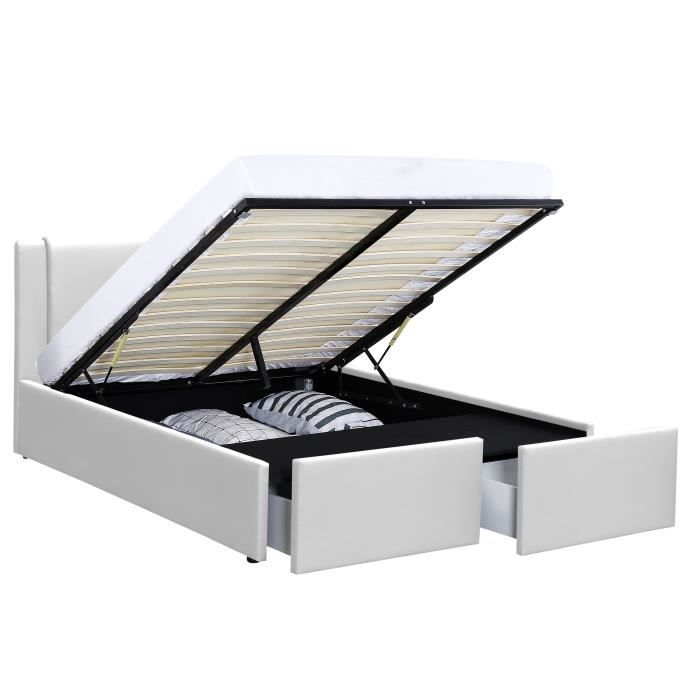 FLOKI LIT COFFRE PU BLANC 140X190 CM  2 TIROIRS