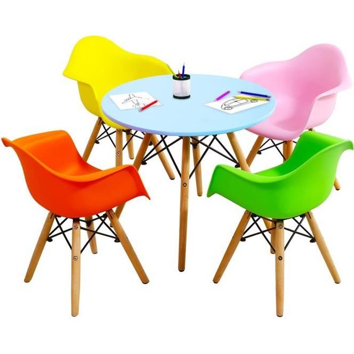 GIANTEX Ensemble de Table et 4 Chaises pour Enfant, Pieds Massifs en
