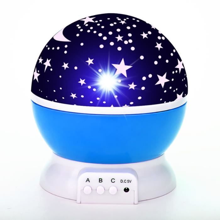 Projecteur LED étoile lune veilleuse ciel rotatif à piles veilleuse lampe pour enfants enfants bébé chambre (bleu)