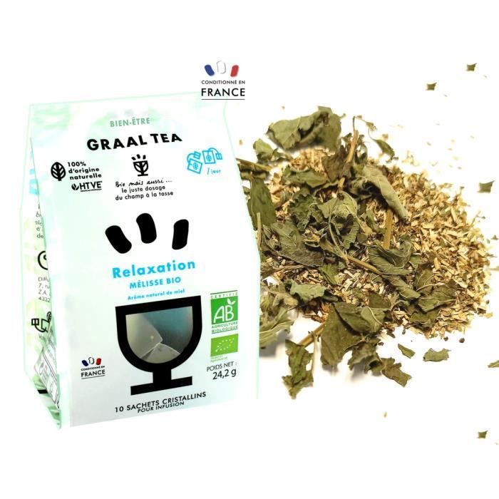 GRAALTEA INFUSION RELAXATION Bio en sachet cristallin biodégradable & compostable - Mélisse Bio - Arôme naturel de miel - 1 paquet