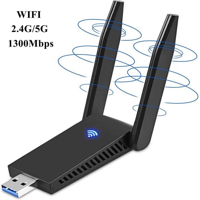 Leytn® Adaptateur WiFi USB Clé USB WiFi 5G/2.4G 1300Mbps Récepteur wifi usb avec Antenne 5dBi pour PC Ordinateur