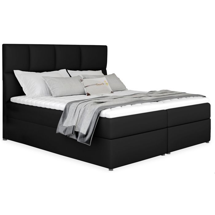 Lit-coffre avec matelas et sur-matelas Nalzen 180cm Simili Noir