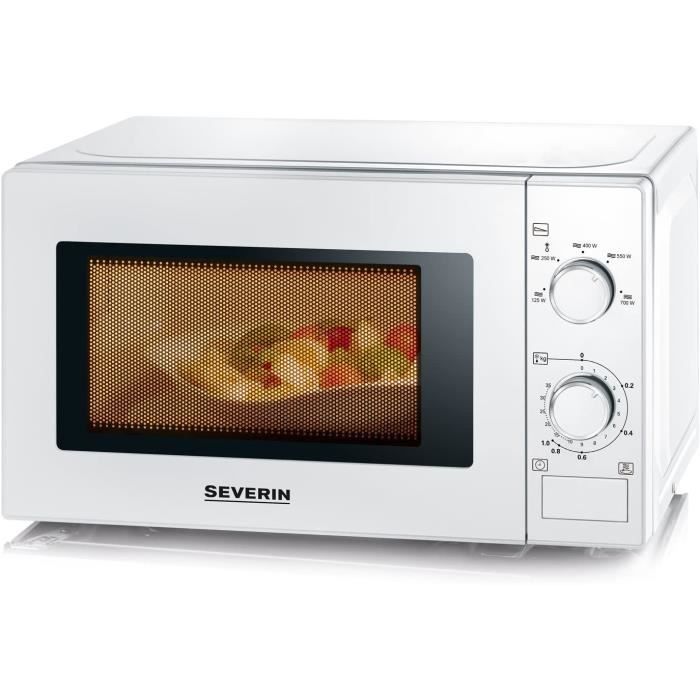 SEVERIN Four Micro-ondes, 20L, 700W, 5 niveaux de puissance, Minuteur 35 min, Plateau tournant amovible (Ø 25,4cm), Blanc, MW 7890
