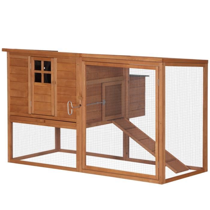 Poulailler cottage cage à poules sur pied dim. 168L x 110l x 101H cm multi-équipement bois sapin lasuré