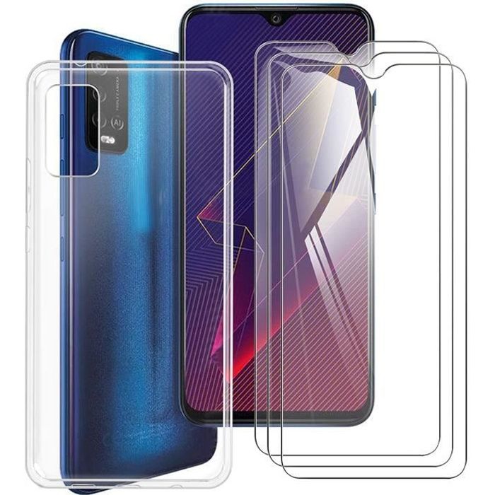 3 Pack verre trempé + Wiko Power U10/Wiko Power U20 Transparent Etui Coque Housse en Gel Doux Arrière case