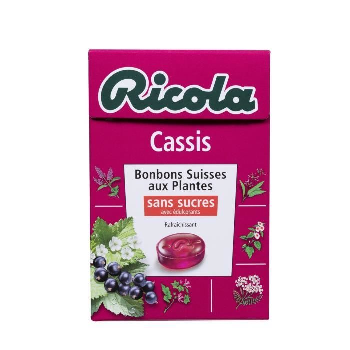 LOT DE 6 - RICOLA Bonbons Cassis Sans Sucres - Boite de 50 g