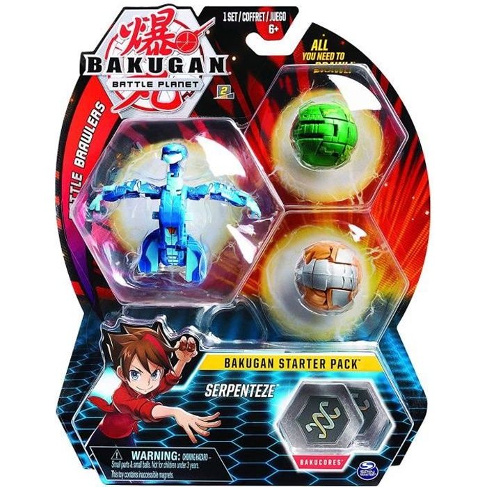 BAKUGAN Starter Pack - Serpenteze - 2 Bakugan classiques + 1 Ultra, 6 BakuCore, 3 cartes Personnage, 3 cartes Maîtrise