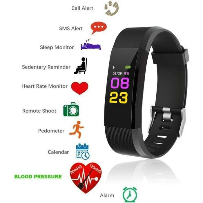 Montre Bracelet Bluetooth Connectée Fitness Tracker d'Activité avec Écran tactile Cardiofréquencemètre Podomètre Calories Sommeil