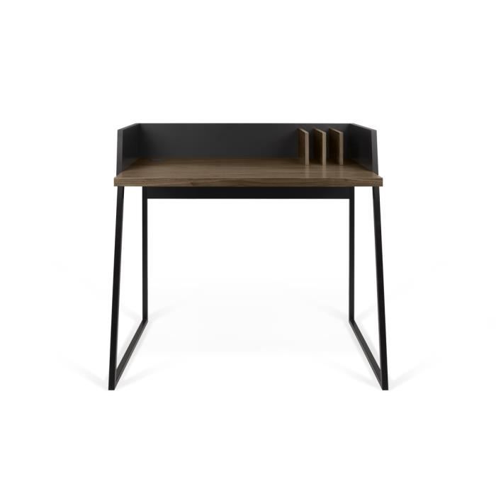 Bureau design en bois 3 compartiments L90cm VOLGA-Noir mat/Chêne