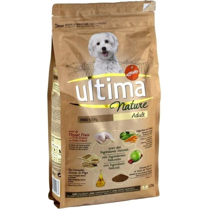 Ultima Nature Croquettes Chiens Adult Mini 1-10 Kg Poulet Riz Complet Légumes Fruits Format 1,25Kg (