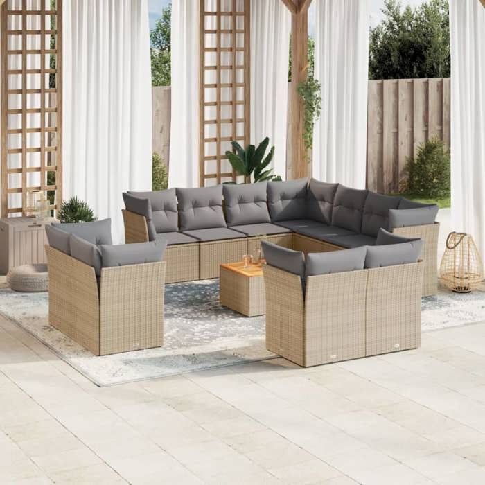 VIDAXL Salon de jardin 12 pcs mélange résine tressée - vue 3