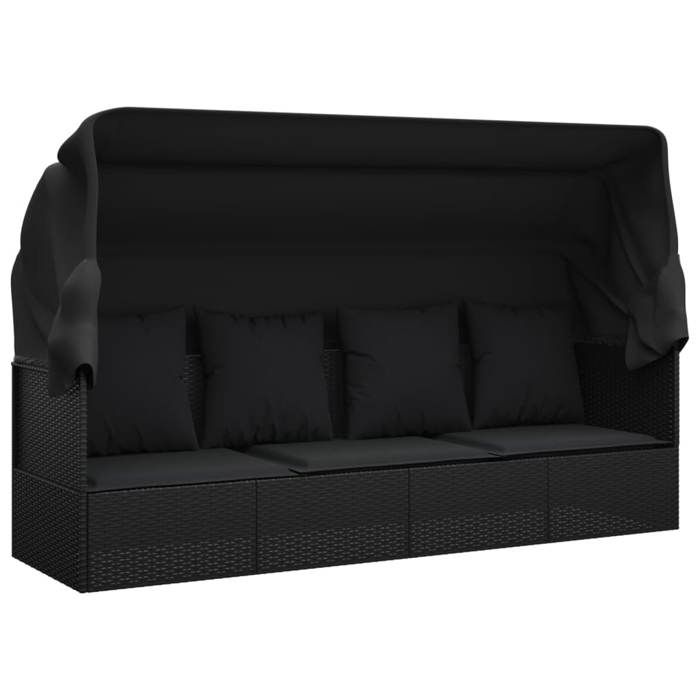 Lit de salon dextérieur toit et coussins 203 x 58 x 56 cm résine