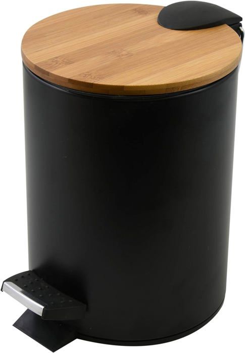 Bremermann Poubelle Salle De Bain 5 Litres à Pédale - Couvercle Bambou Soft Close Noir