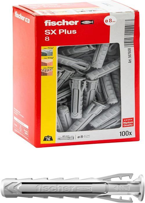 100 chevilles SX Plus 8 x 40 mm pour mur plein, brique perforée — free download