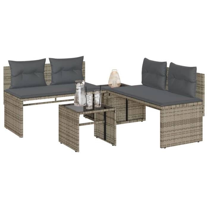 vidaXL Salon de jardin 4 pcs avec coussins gris résine tressée ensemble de canapés dextérieur salon de jardin ensemble 4003880